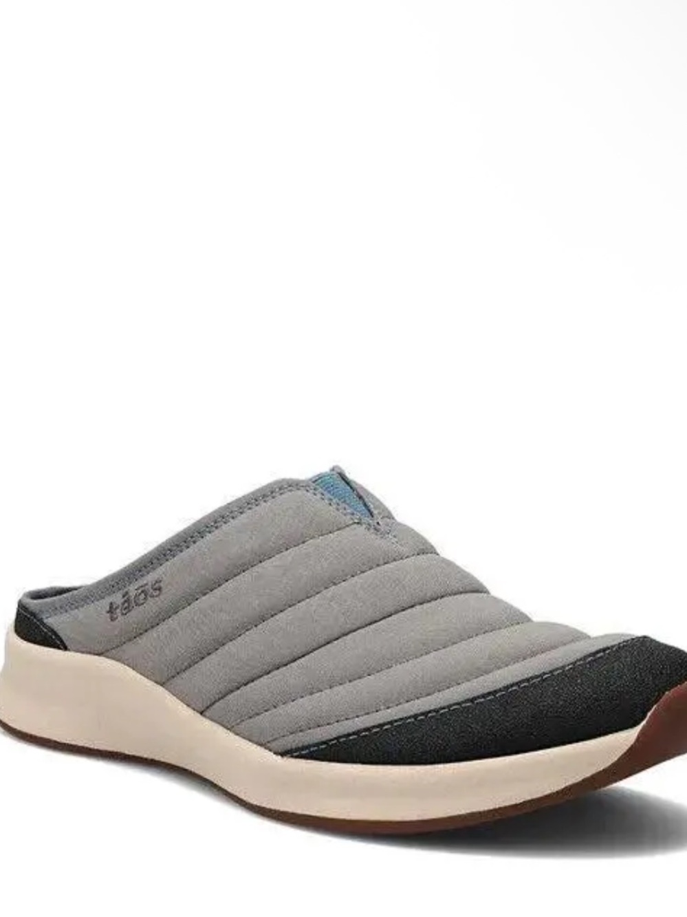 Taos Footwear Gray Quilted Slip-On Loafer with Black Toe and Cream Midsole